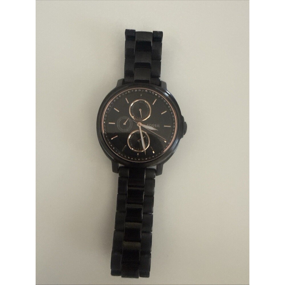 FOSSIL Chelsey ES3451 Womens Black Stainless Steel Analog Black Dial Watch READ